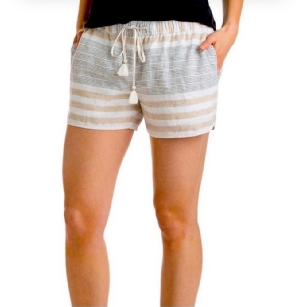 Vineyard Vines Linen Striped Drawstring Shorts tassel summer white tan XS